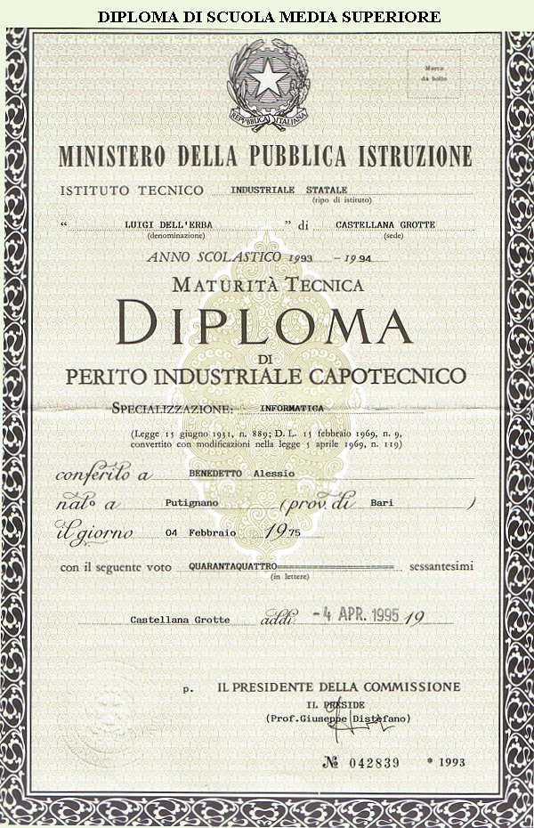 IL MIO DIPLOMA DI SCUOLA MEDIA SUPERIORE