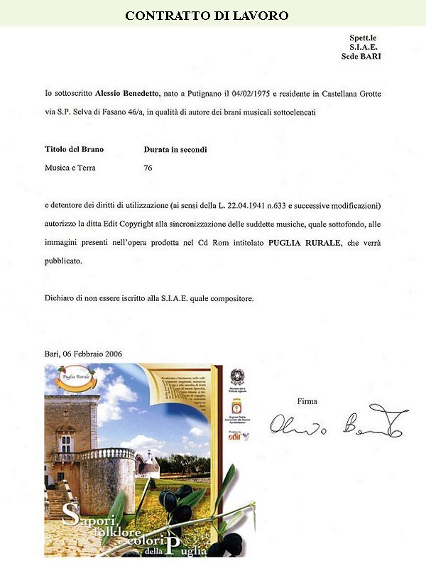 ARRANGIAMENTO MUSICALE PER L'AZIENDA EDIT COPYRIGHT DI BARI